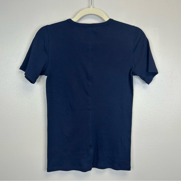 Everlane M Navy Ribbed Short Sleeve Tee Casual Supima Cotton Preppy Quiet Luxury - Picture 8 of 10